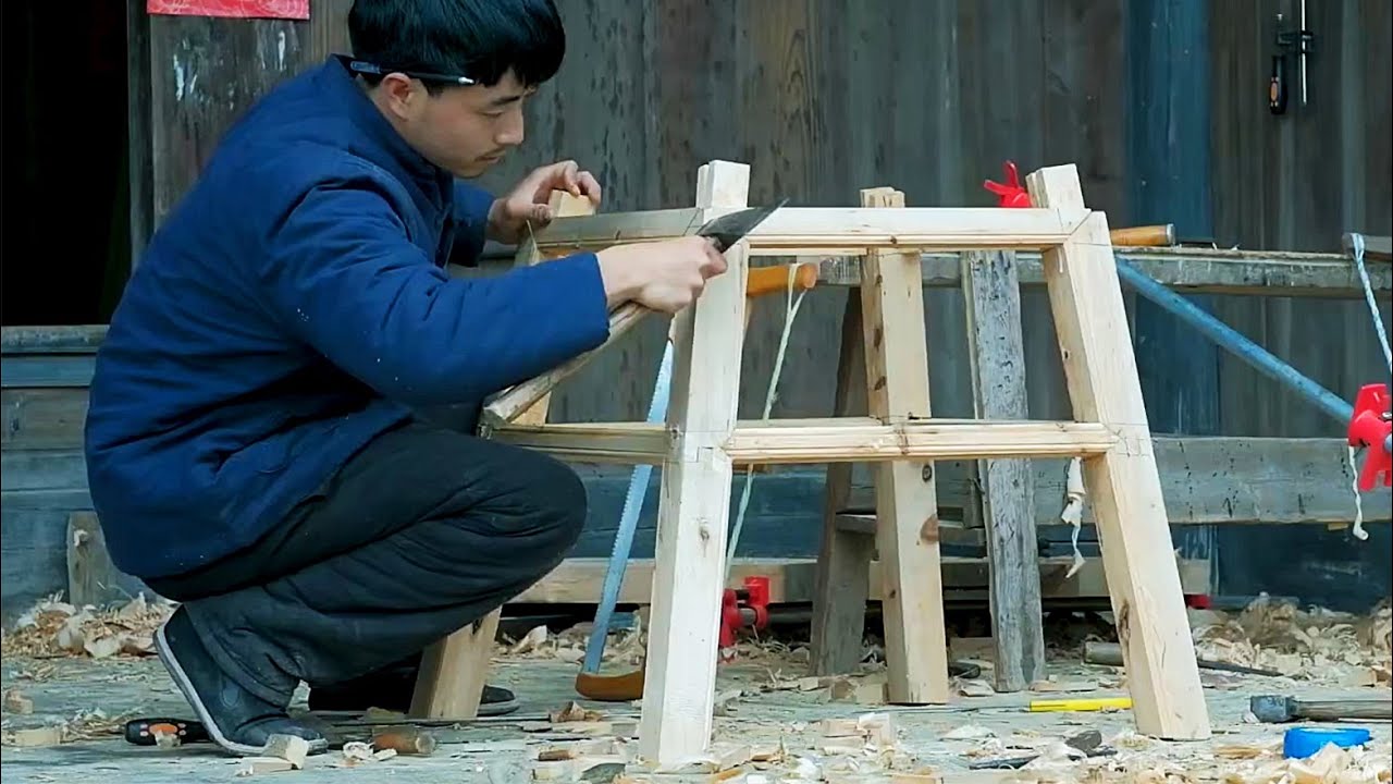 I made a Chinese-style barbecue table without iron nails in one week 丨Carpenter Anxu