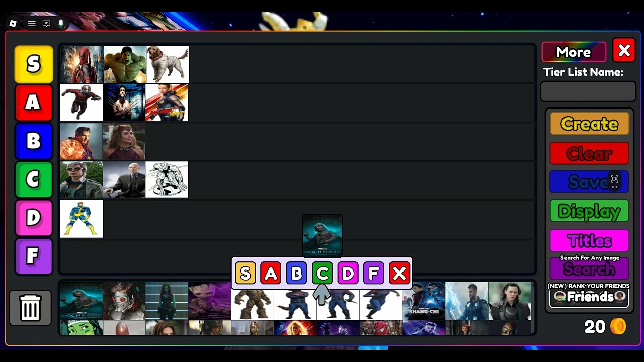 Ranking Marvel hero characters in Roblox