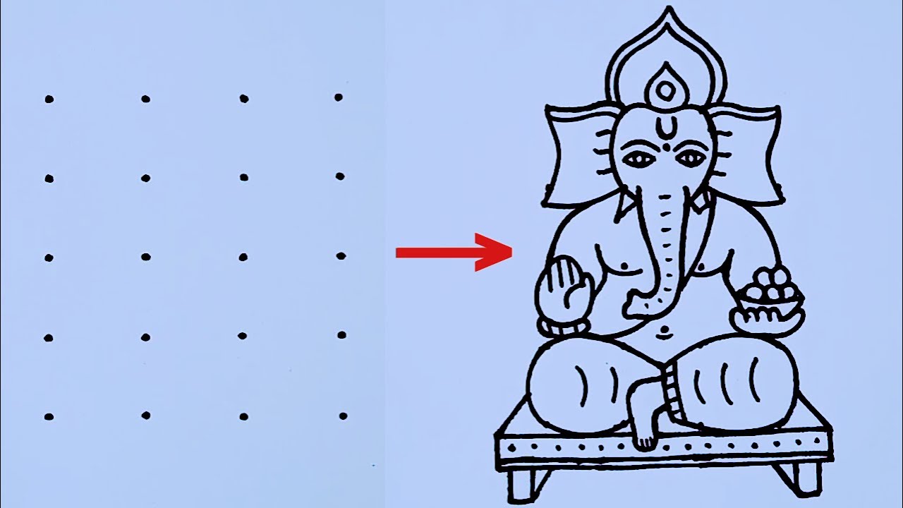 Lord Ganesha drawing easy from 4×5 dots step by step // Easy Lord Ganesha Rangoli