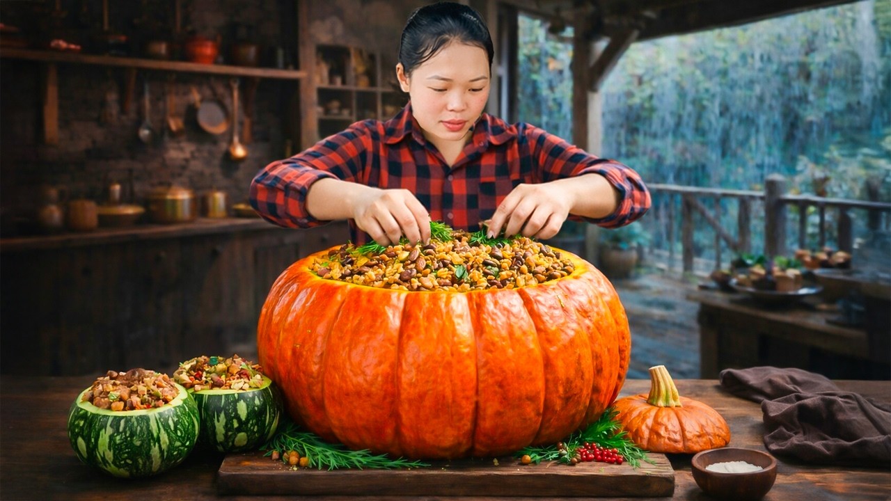 Making a Delicious Stuffed Pumpkin from a Freshly Harvested Giant Pumpkin  | Simple Life