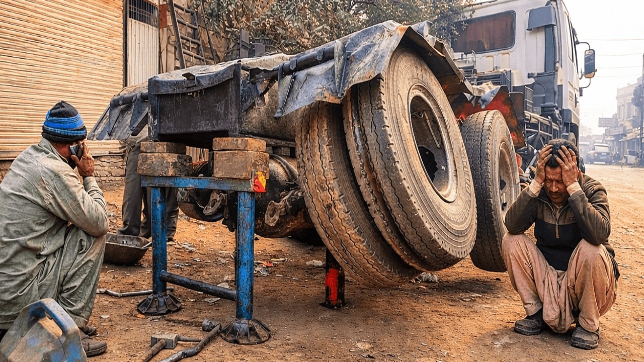 Due To Overloaded Rear Axle Tube Broken In Busy Road: Amazing Pakistani Mechanic Fix It
