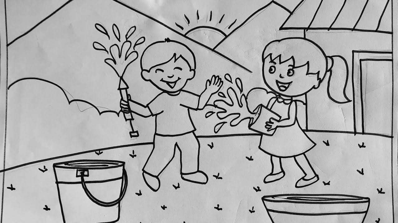 98 . Happy Holi Drawing