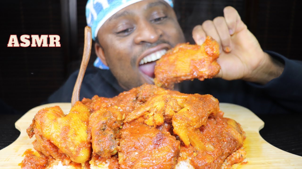 Mukbang Asmr Nigeria Chicken Stew & Rice. As e dey Hot! Oshioo!