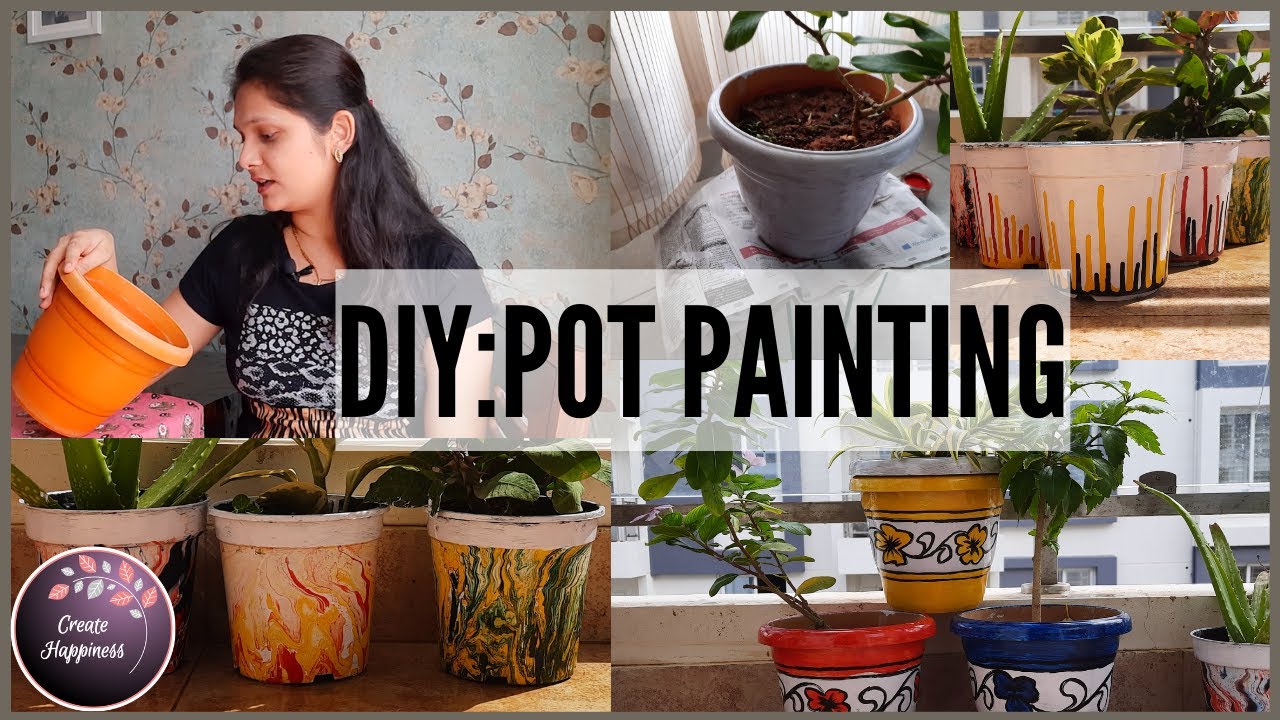 Easy Pot Painting || Plastic pot Painting || DIY Plants pot makeover ideas
