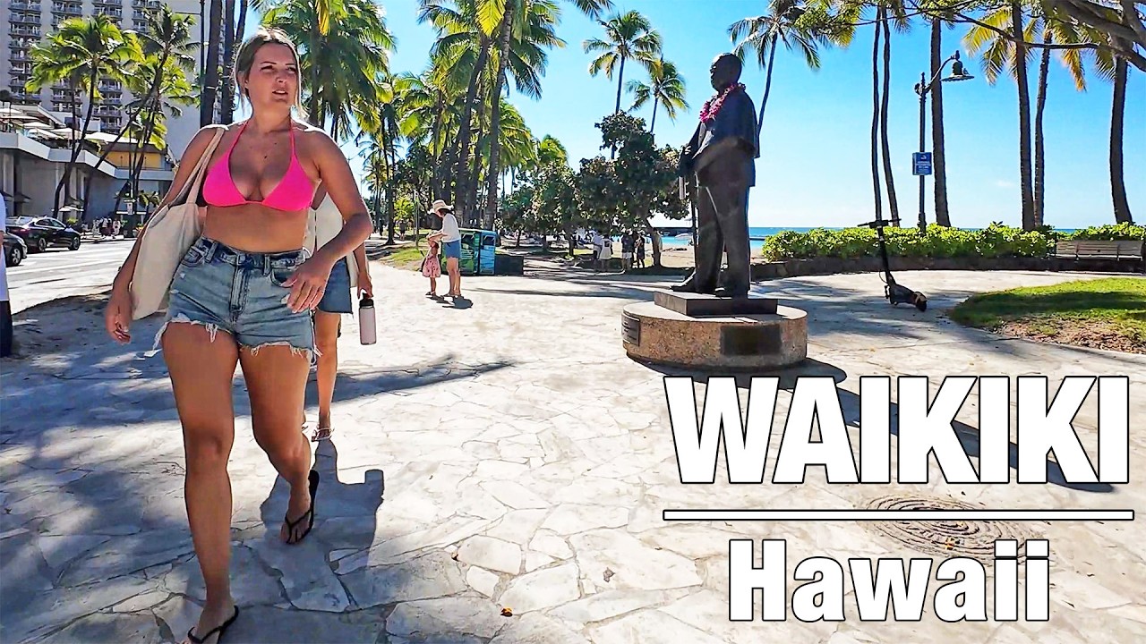 HAWAII PEOPLE 🏖 4 Hours! Walking Tour on the Beach and Street in Waikiki ☀️ #walkingtour  #hawaii