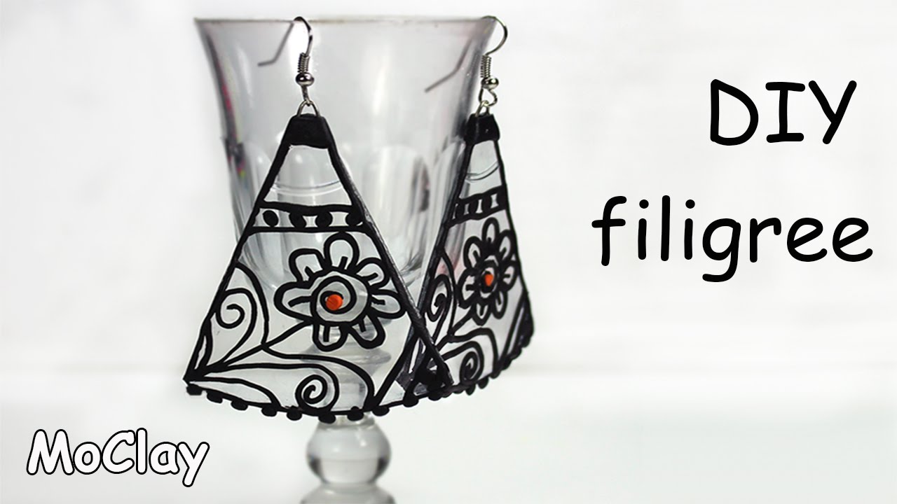 Diy polymer clay (Fimo) filigree earrings - Recycling Cds tutorial