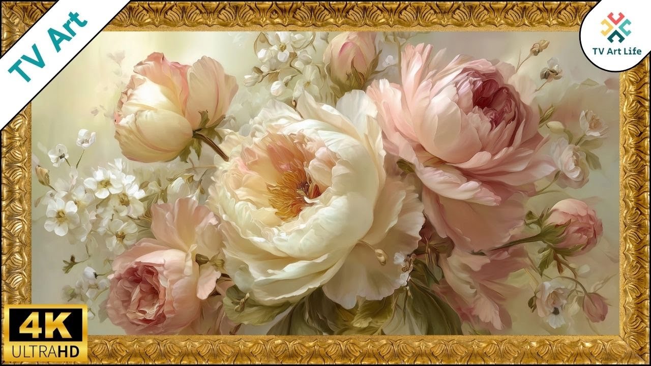 Romantic Roses Painting | Antique Floral Frame TV Art | Classic Home Decor | 4 Hours