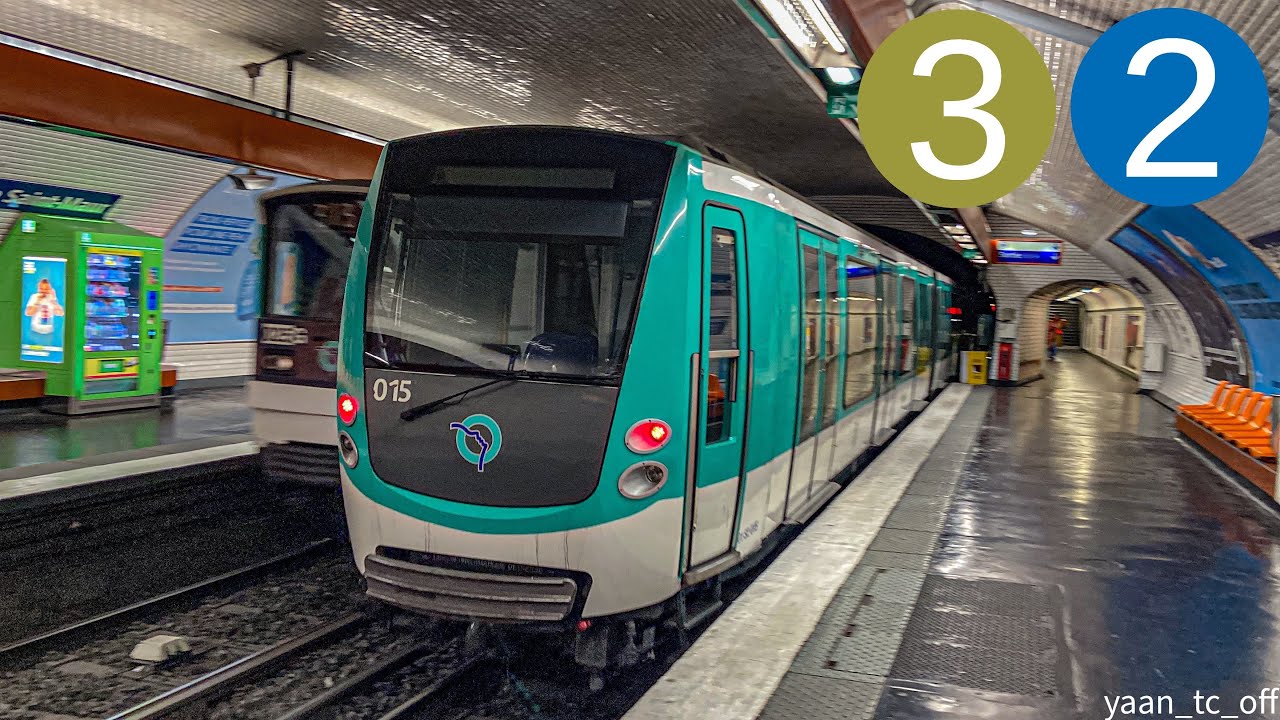 (Passage d&rsquo;un MF01 sur la ligne 3 du m&eacute;tro parisien croisements MF67/MF01)