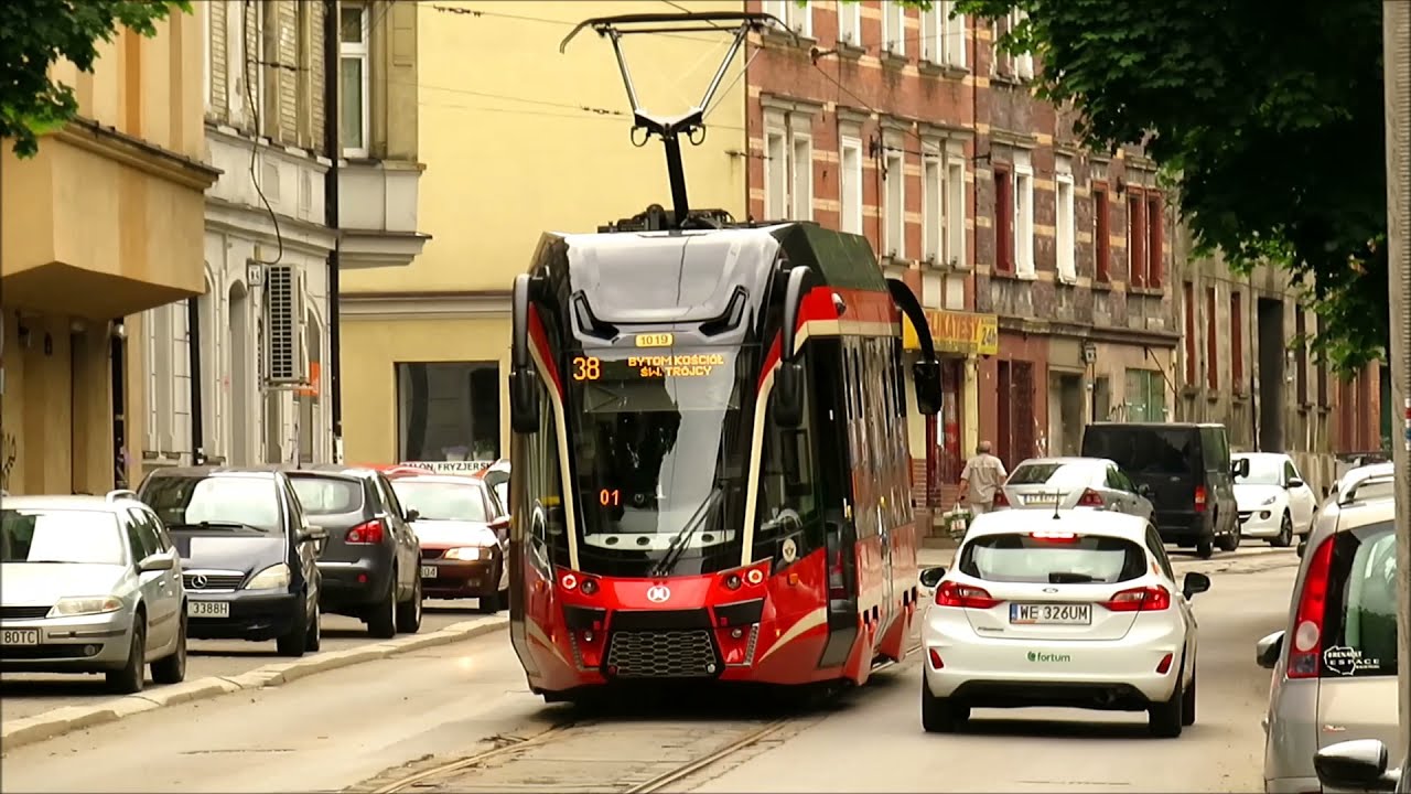 TŚ. Tramwaje Śląskie. Bytom, linia 38 - Cała trasa. Prezentacja wagonu MF11 ACBD, 