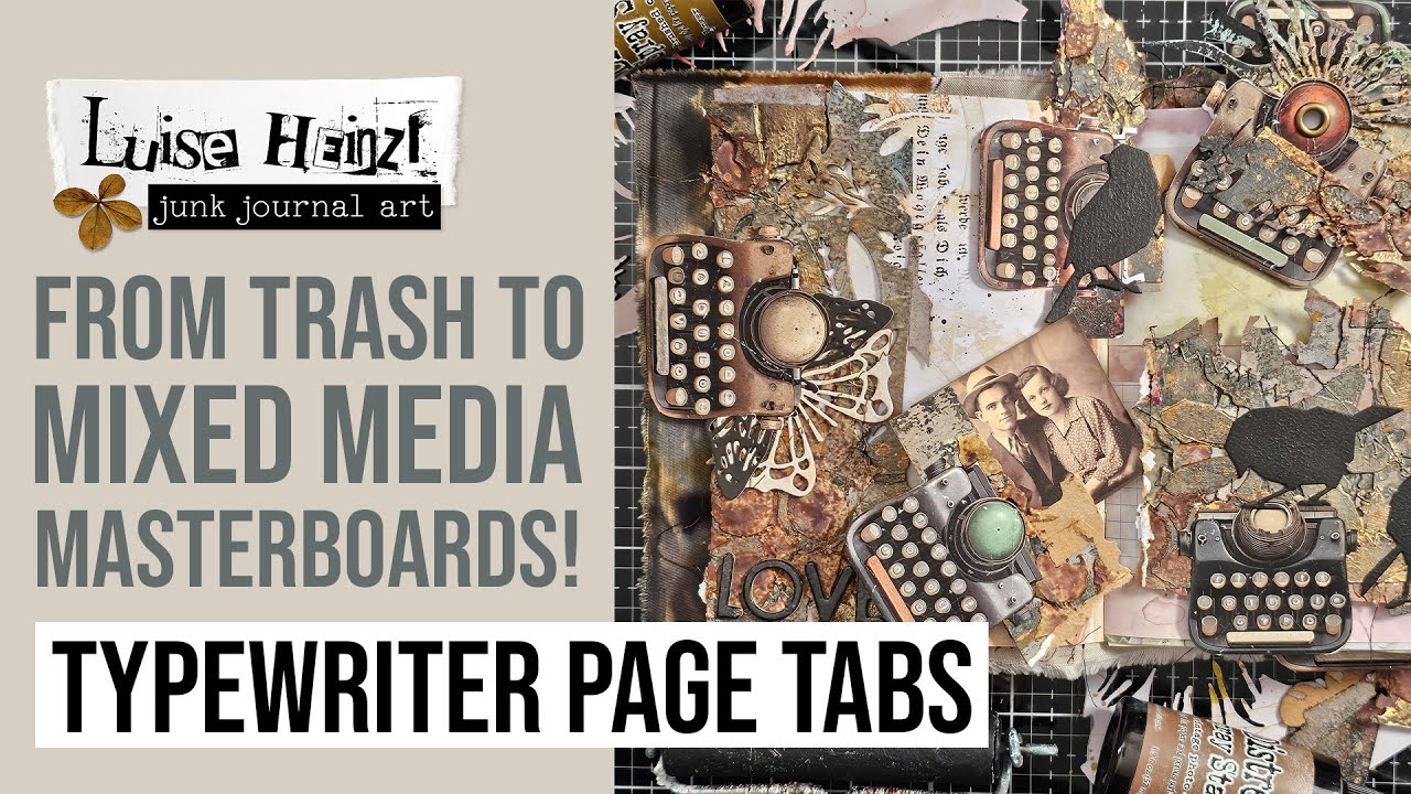 MIXED MEDIA MASTERBOARDS from trash & how to turn them into TYPEWRITER PAGE TABS for junk journals!