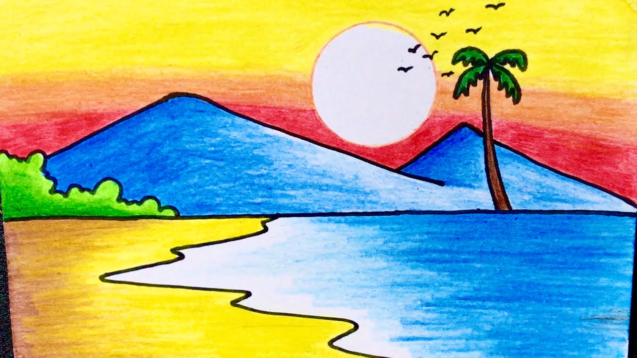 C&aacute;ch vẽ tranh PHONG CẢNH BIỂN đơn giản m&agrave; đẹp | how to draw sea scenery for beginner