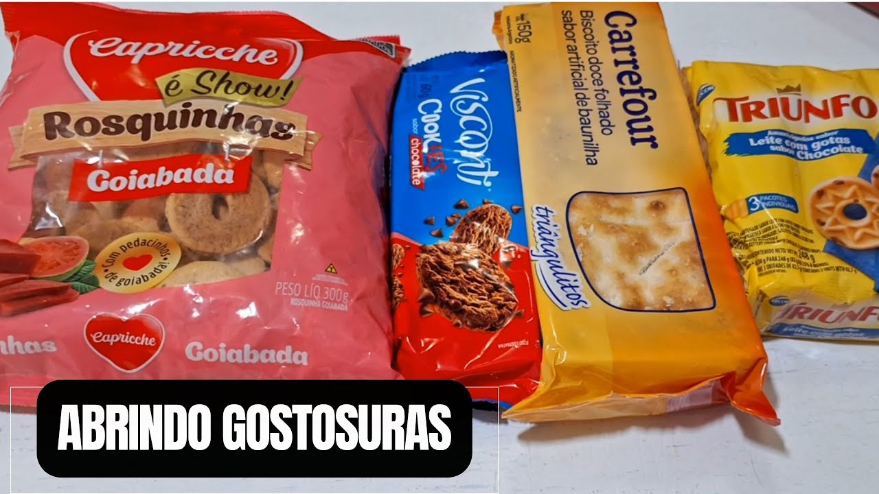 ABRINDO ROSQUINHAS DE GOIABADA, COOKIES VISCONTI, FOLHADOS TRIANGULITOS, ROSQUINHAS SABOR CHOCOLATE