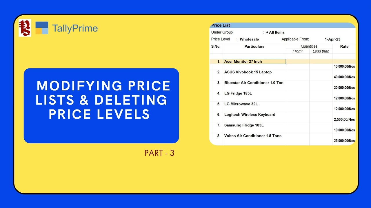How to Modify Price Lists and Delete Price Levels in TallyPrime