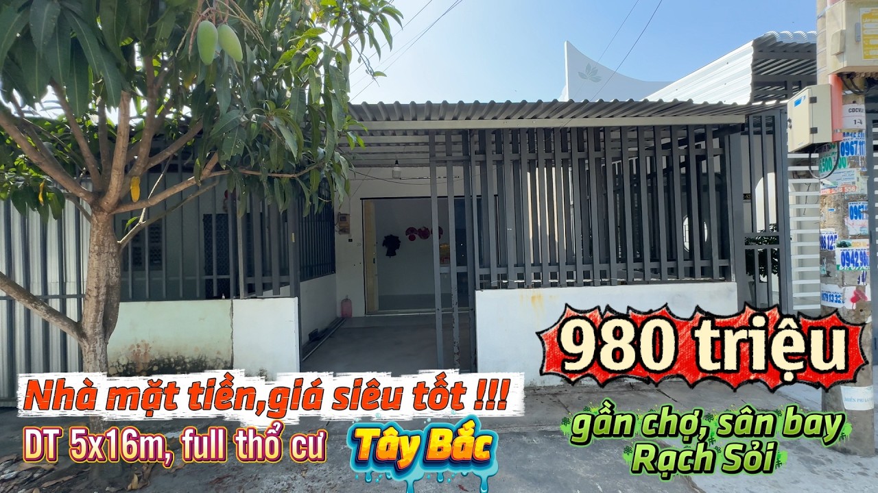 Nhà mặt tiền, giá 980 triệu, 2PN, lộ ô tô, gần chợ và sân bay Rạch Sỏi