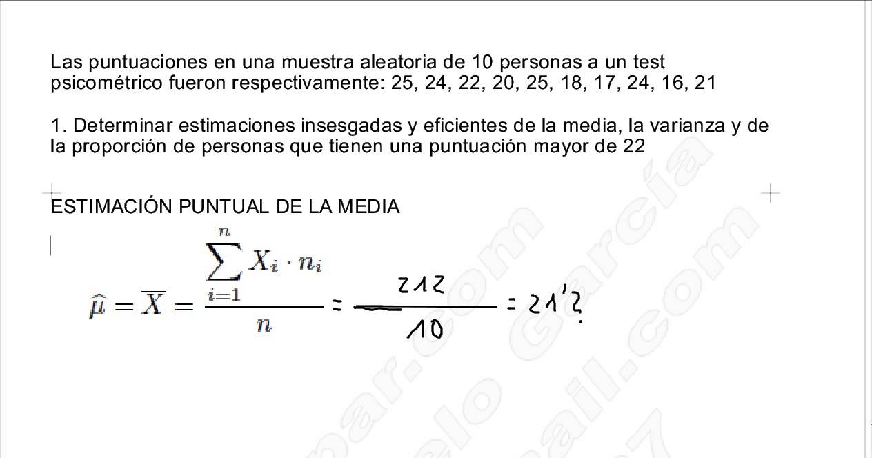 ESTADÍSTICA INFERENCIAL I, EJERCICIO 1: ESTIMACIONES PUNTUALES. MEDIA, VARIANZA Y PROPORCIÓN