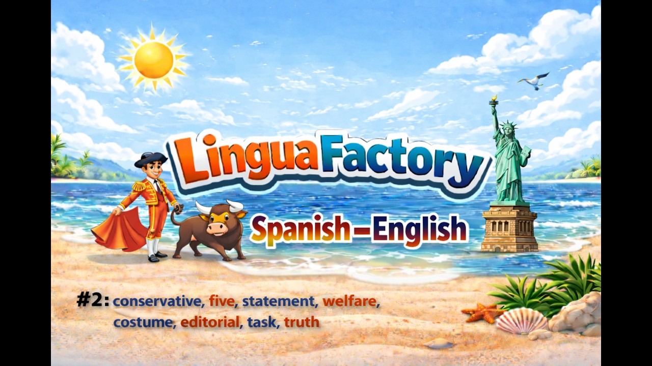 #2 Spanish - English: conservative, five, statement, welfare, costume, editorial, task, truth
