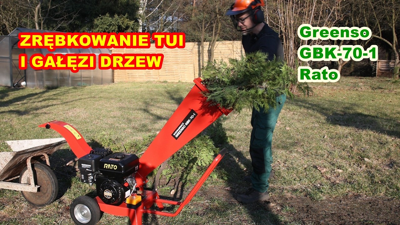 Rozdrabniacz gałęzi Greenso GBK-70-1 Rato.  Mielenie tuji i gałęzi drzew.