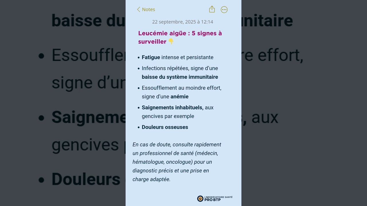 Leuc&eacute;mie aigu&euml; : 5 signes &agrave; surveiller !