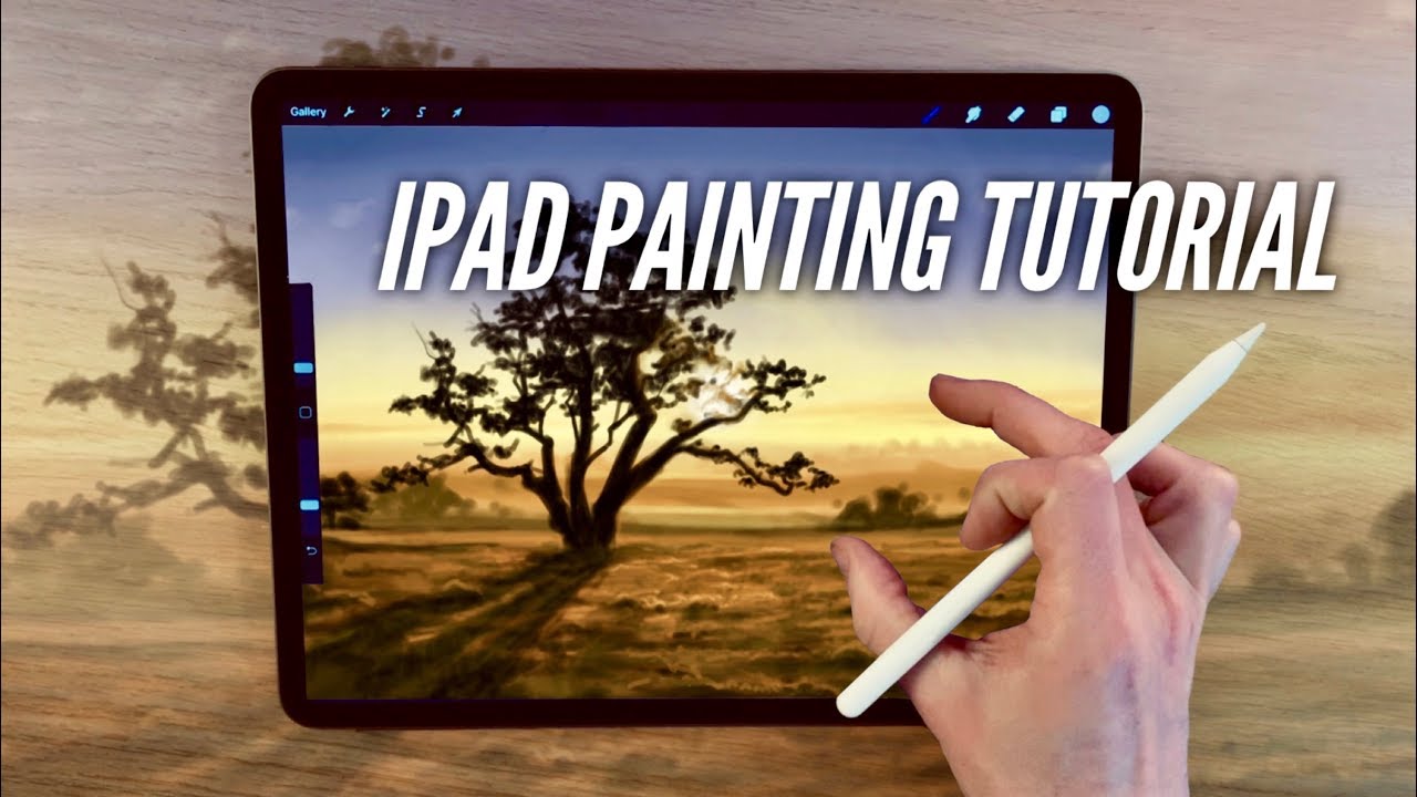 УРОКИ РИСОВАНИЯ НА iPad — Пейзаж с закатом и деревьями в Procreate