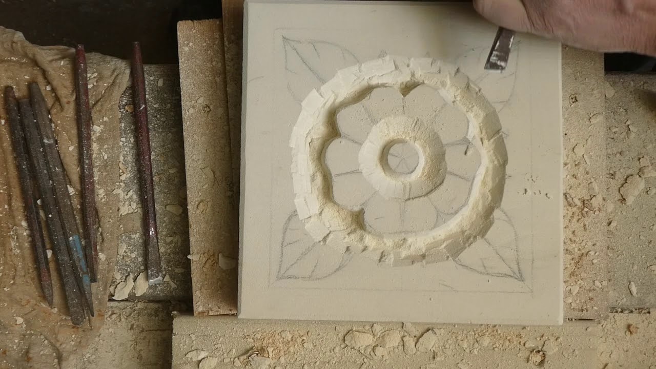 Stone Carver Carving stone rose video1