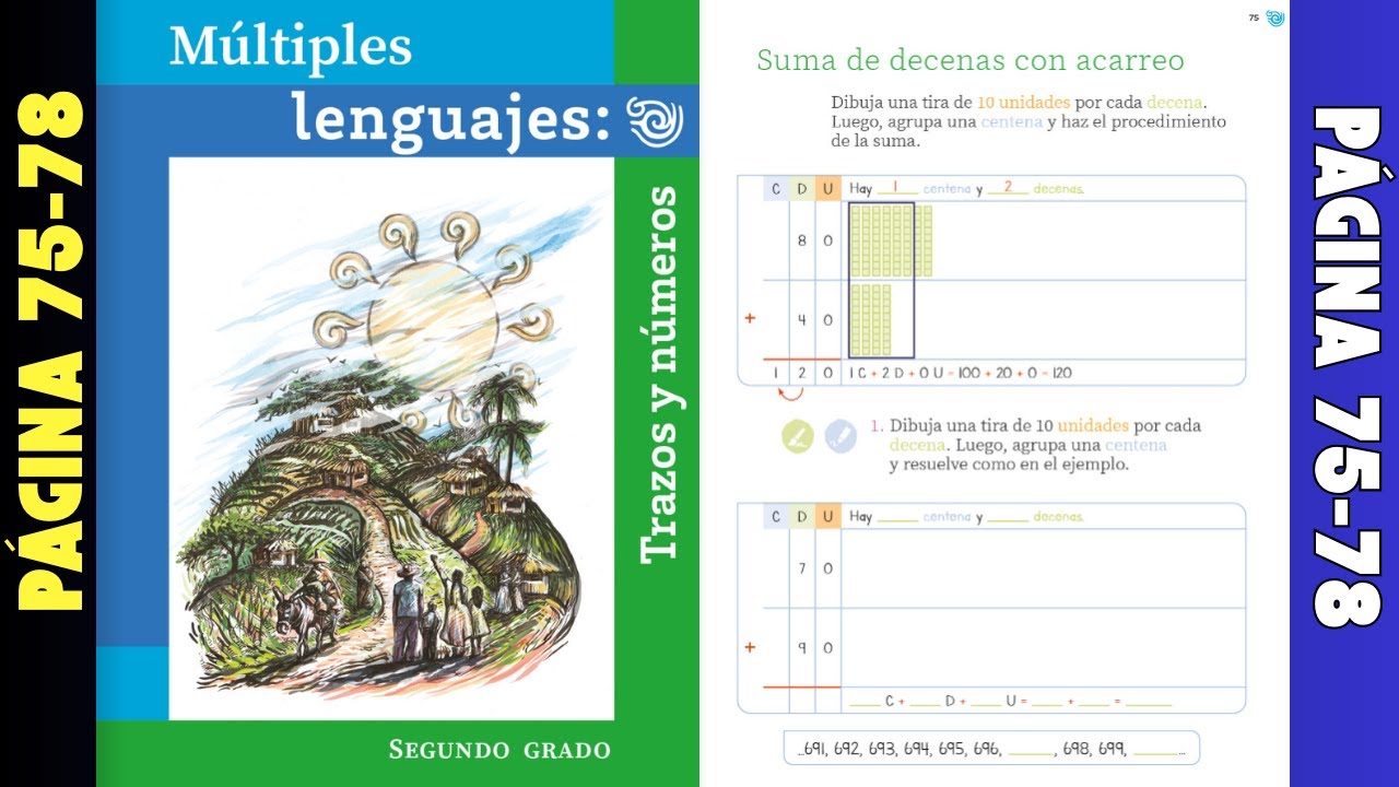 Múltiples lenguajes: trazos y números página 75 - 78│Suma de decenas con acarreo (segundo grado)