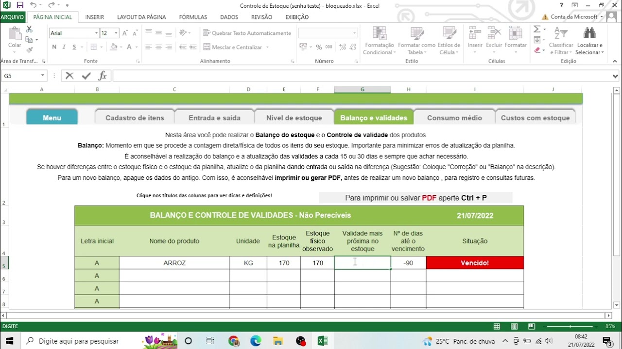 Estoque (Balanço e validades).
