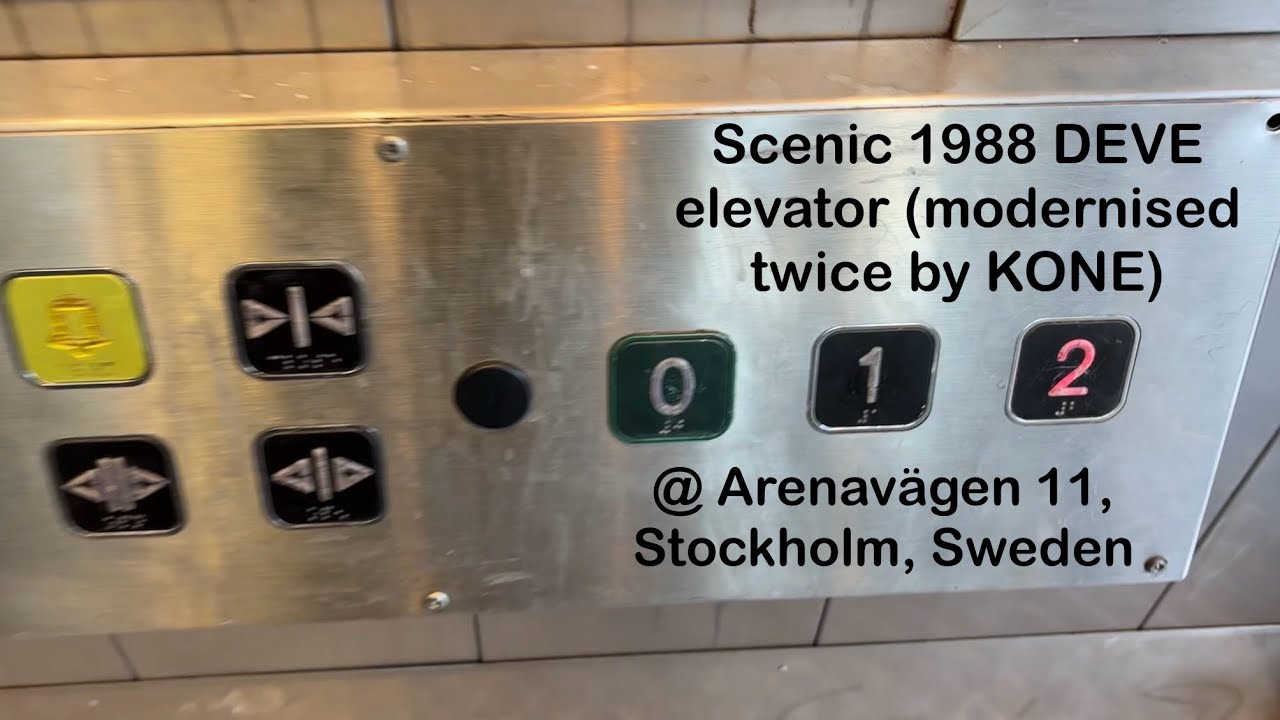 Scenic 1988 DEVE elevator (modernised twice by KONE) outside of Arenavägen 11, Stockholm, Sweden