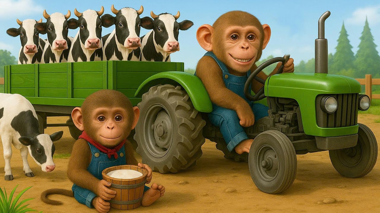 Monkey Farmer Herds Cows And Transports Them To The Farm For Care - Monkey Farm Work | CoCo Farm