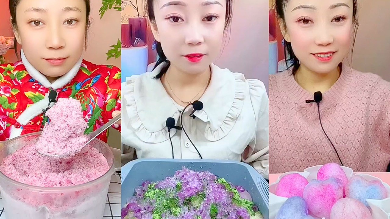 Purple Snow Dessert and Pastel Candy Ice Texture Tasting
