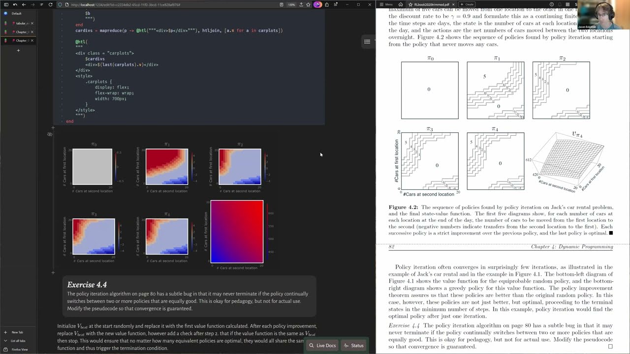 Sutton and Barto Reinforcement Learning Chapter 4: Dynamic Programming, Value Iteration and Examples