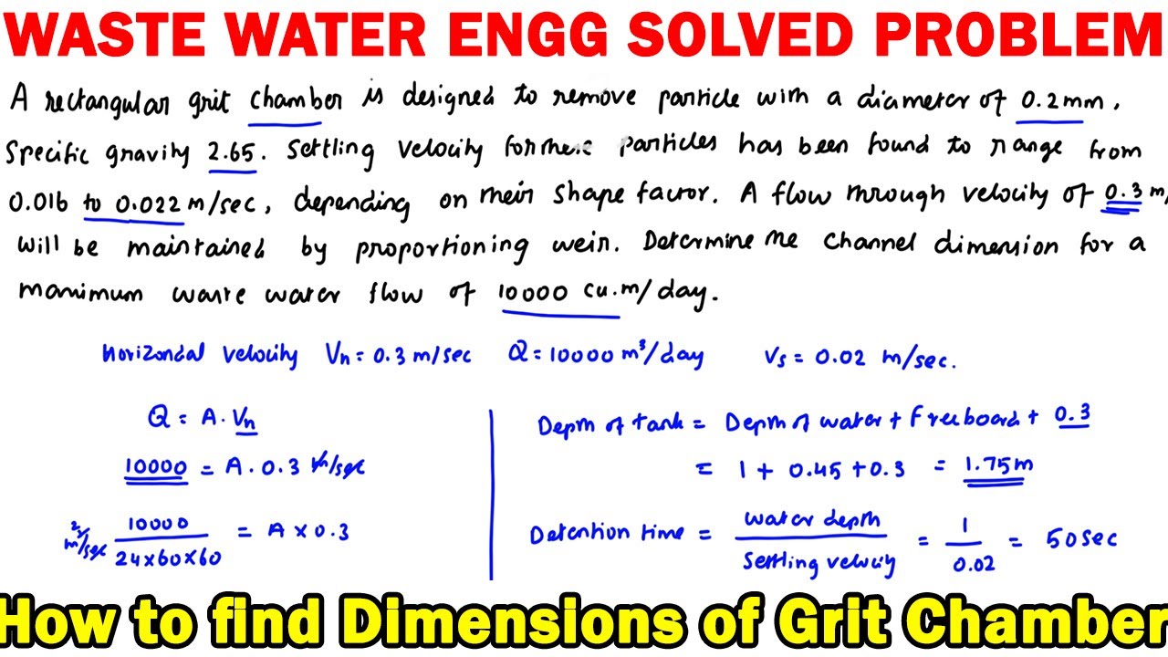 design for Grit chamber, grit chamber design, grit chamber dimensions, wastewater treatment, water
