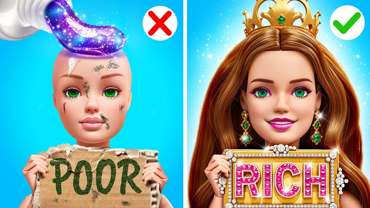 We Adopted a Poor Doll! From Broke to Rich Doll Makeover by Ha Hack and 123 GO!