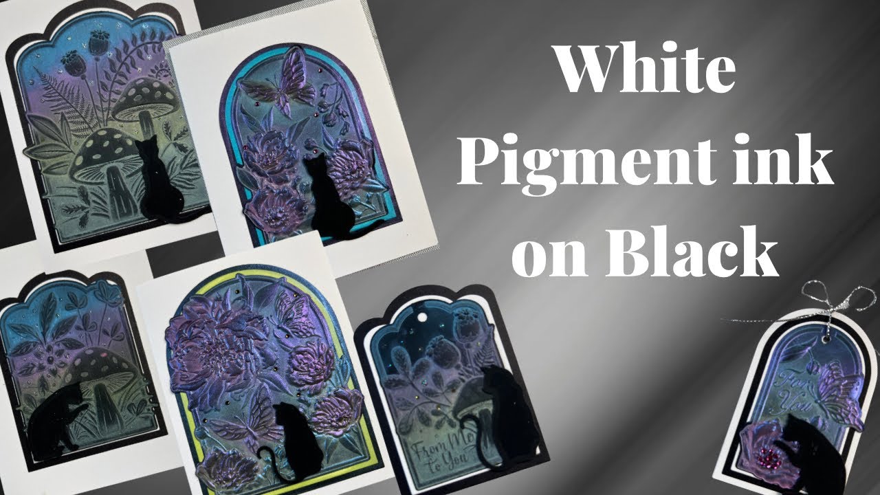 White Pigment ink on Black cardstock using the New 3D Botanicals collection from Spellbinders