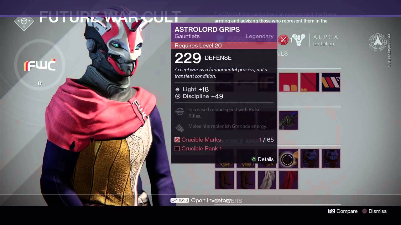 Destiny's Legendary Faction Armor: Future War Cult (Hunter) *Alpha*