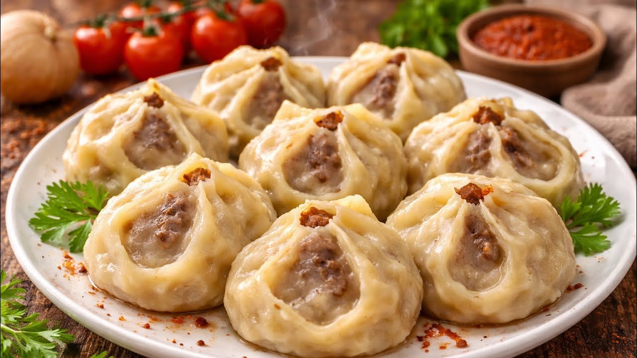 🥟 Juicy Homemade Manti with Pumpkin & Lamb Fat – Traditional Steamed Dumplings Recipe