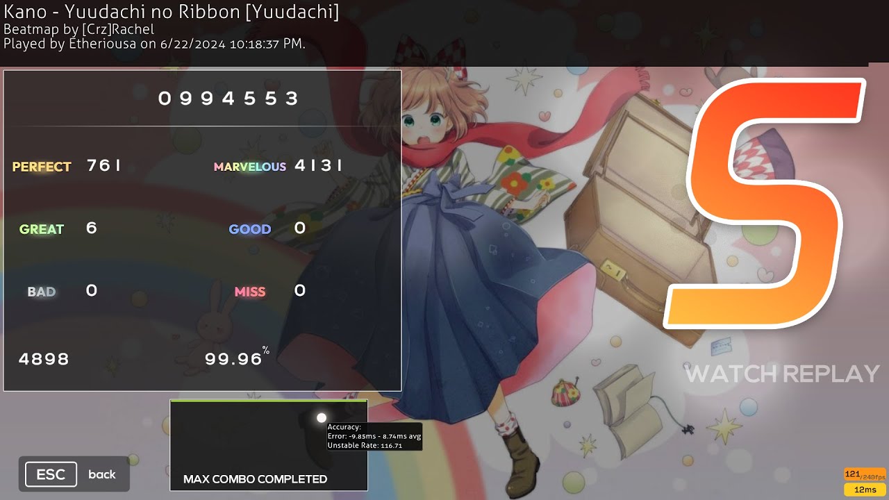 [Osu!mania] Kano - Yuudachi no Ribbon [Yuudachi] 99.96% 994kk FC
