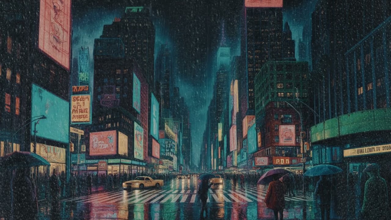 Chuva & Neon em Nova York | Som de Chuva Forte com Jazz Relaxante 2 Horas | #asmr para Dormir