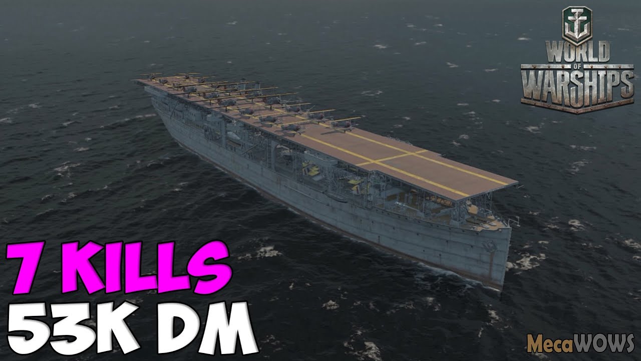 World of WarShips | Langley | 7 KILLS | 53K Damage - Replay Gameplay 4K 60 fps