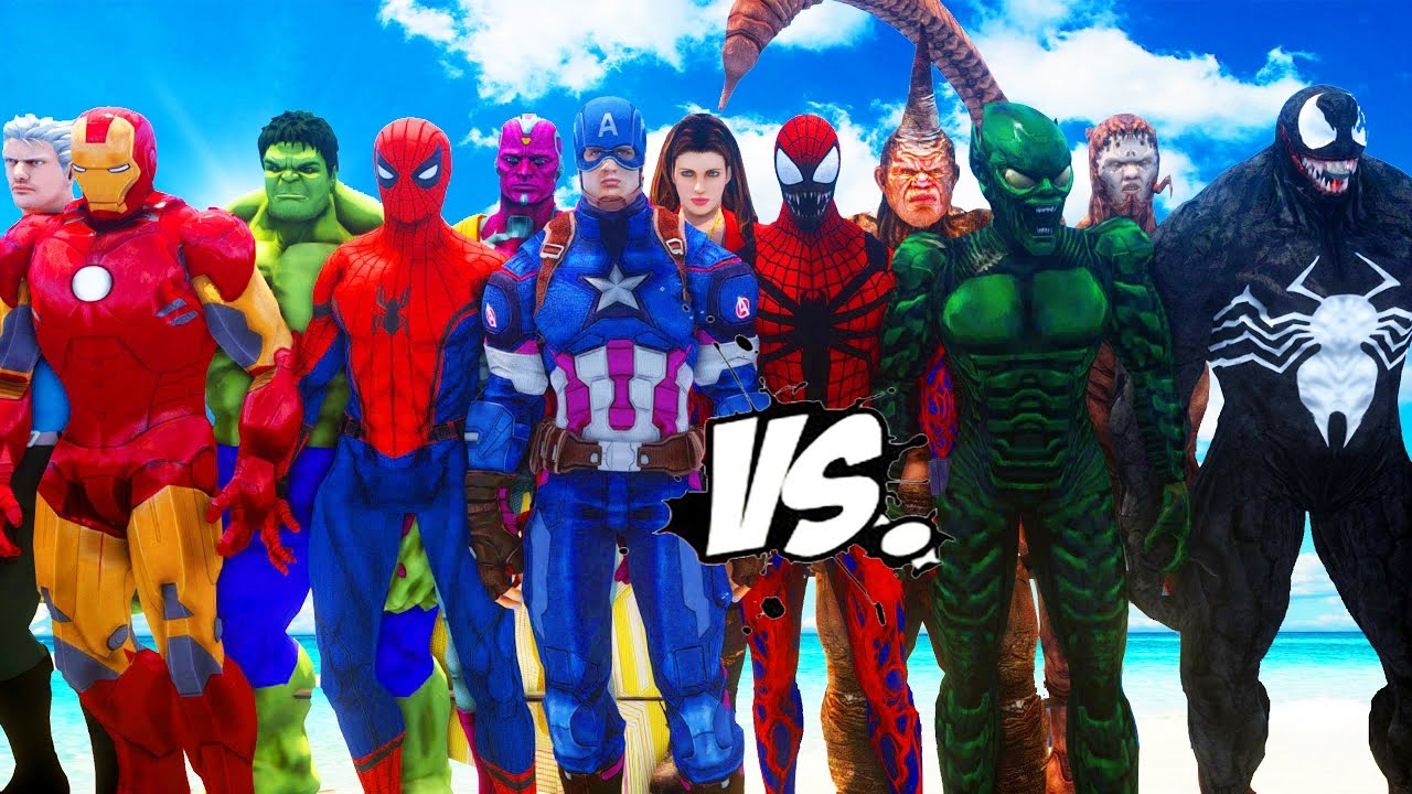 THE AVENGERS VS SPIDERMAN ENEMIES - VENOM, GREEN GOBLIN, CARNAGE, SCORPION, RHINO VS THE AVENGERS