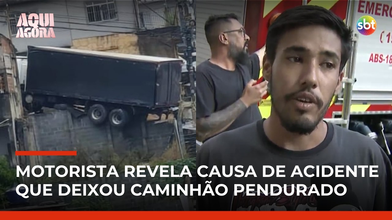 Caminhão pendurado em SP: motorista diz que GPS e rua estreita provocaram acidente | #AquiAgora