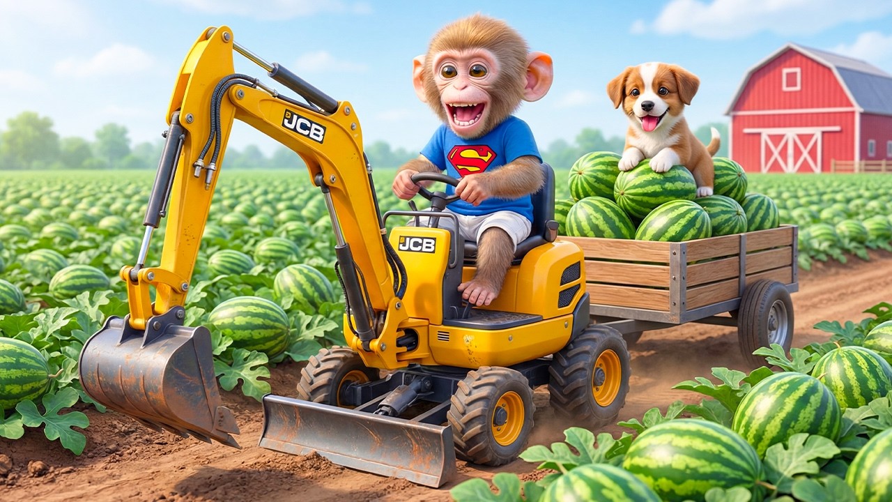 Monkey Izi Drives JCB to Harvest Watermelon & Rescue a Puppy…The Ending Will Shock You!😱🐶🕳️