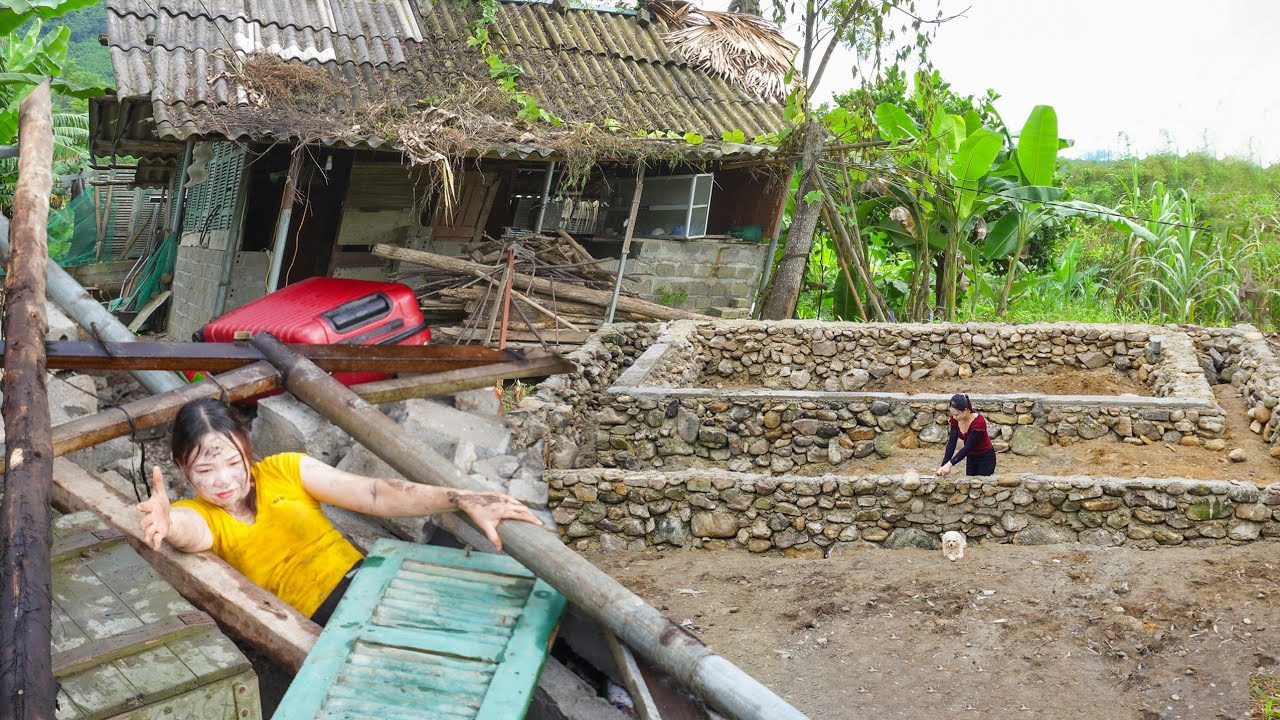 Lucky Survive the Storm Destroyed Old House- The Girl Decided Build New House Solidly out of Stone