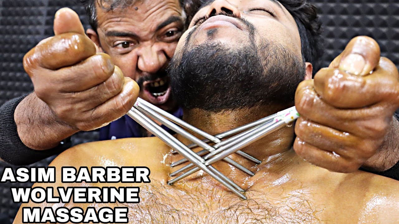ASMR Wolverine Massage Thera By Asim Barber | Neck & Shoulder Massage with Heavy Oil | Neck Cracking