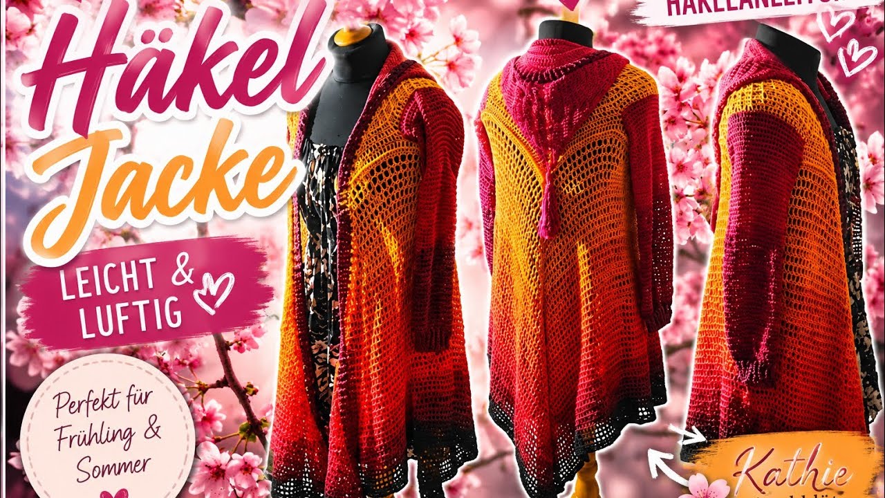 #1 Tuch Weste Jacke häkeln /Anleitung / Kathrinchen Kirschblüte /Unikathies Bobbel /Tutorial