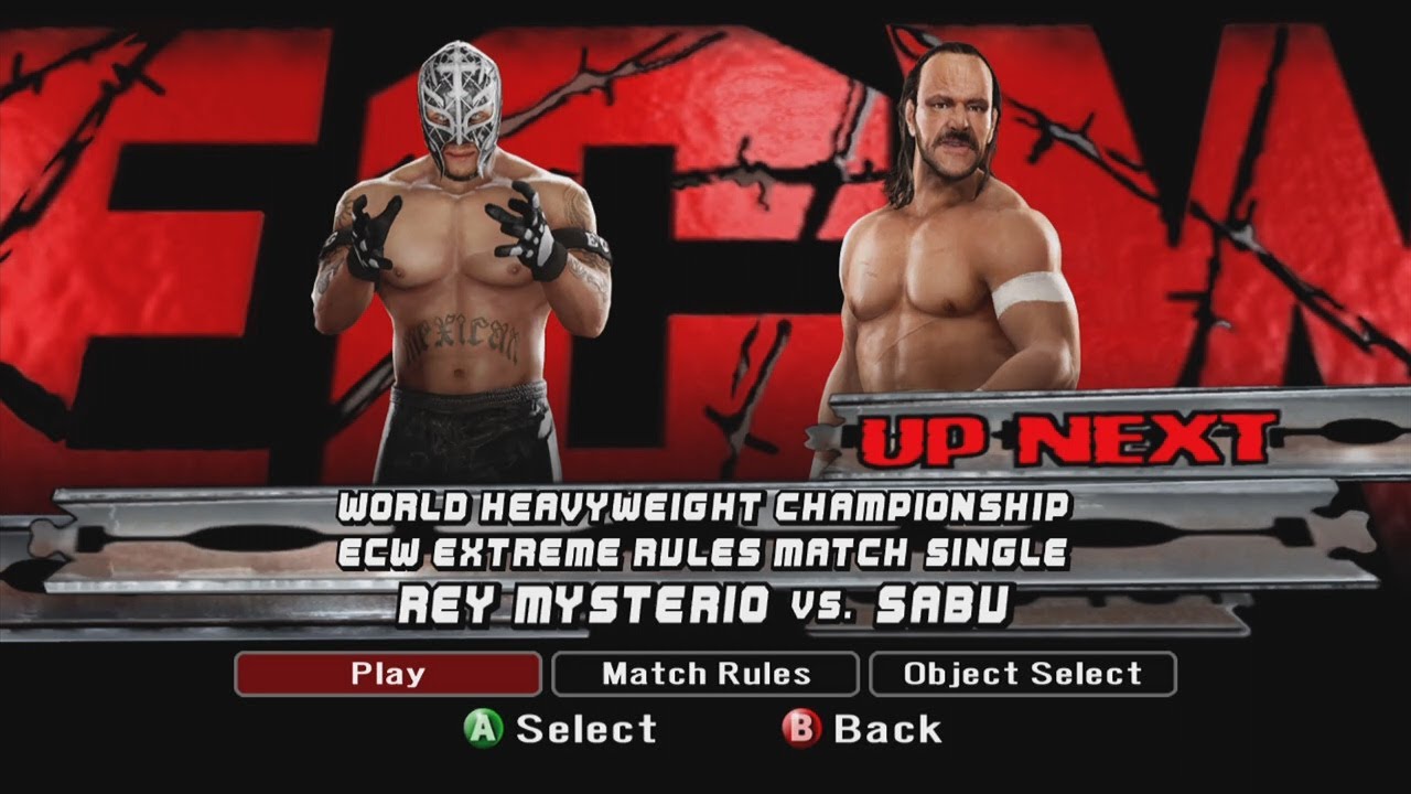 WWE Smackdown Vs Raw 2008 XBOX 360 - Сабу против Рея Мистерио - ECW Extreme Rules