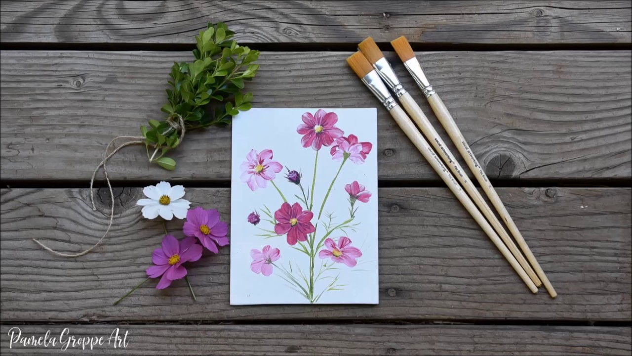 easy  Paint Cosmos Flowers one stroke | Pamela Groppe Art
