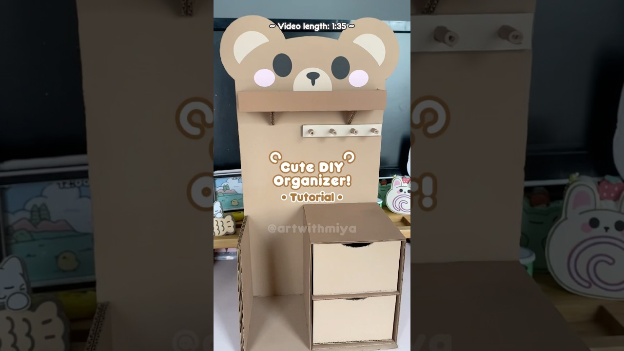 Cute DIY Organizer Idea! 🧸💌💕 #diyorganizers #deskorganization #deskmakeover #diycraft #cardboard
