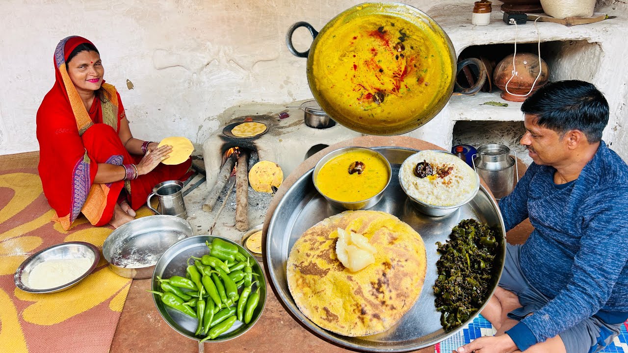 Winter Special Lunch🥙गाँव का प्रसिद्ध हरि मिर्च की कढ़ी,लौकी का रायता,मक्के की रोटी,मिर्च का कुट्टा 