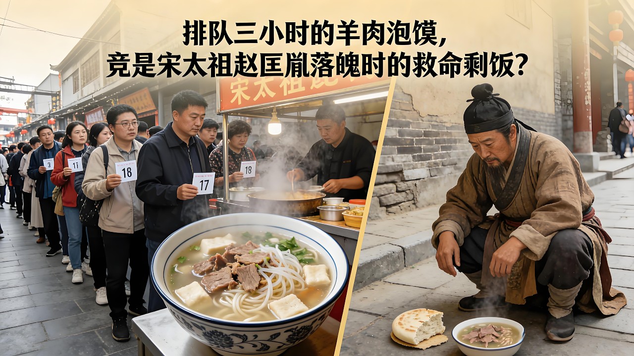 排队三小时的羊肉泡馍，竞是宋太祖赵匡胤落魄时的救命剩饭？#羊肉泡馍 #西安 #饮食历史 #历史故事 #科普
