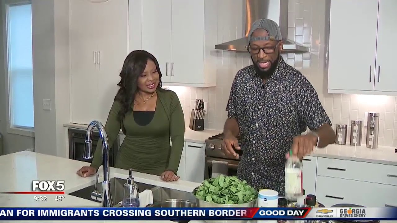 Cooking collard greens with Rickey Smiley